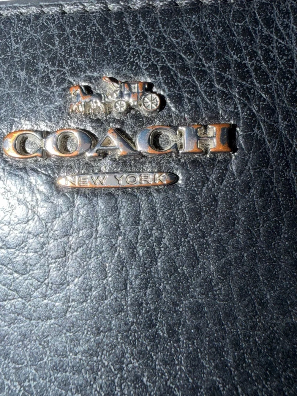 Coach Black Leather Zip Wallet with Silver Logo